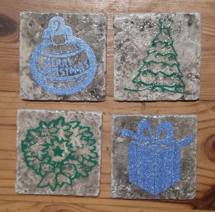 Christmas themed Natural stone coasters