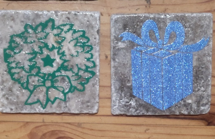 Christmas themed Natural stone coasters