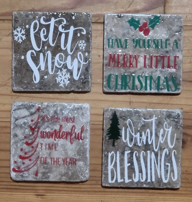 Christmas themed Natural stone coasters