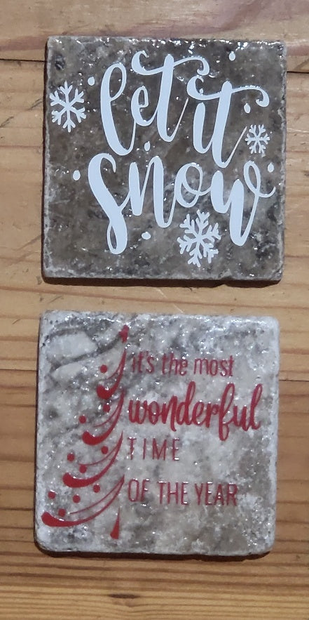 Christmas themed Natural stone coasters