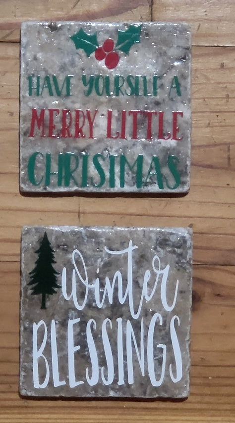 Christmas themed Natural stone coasters