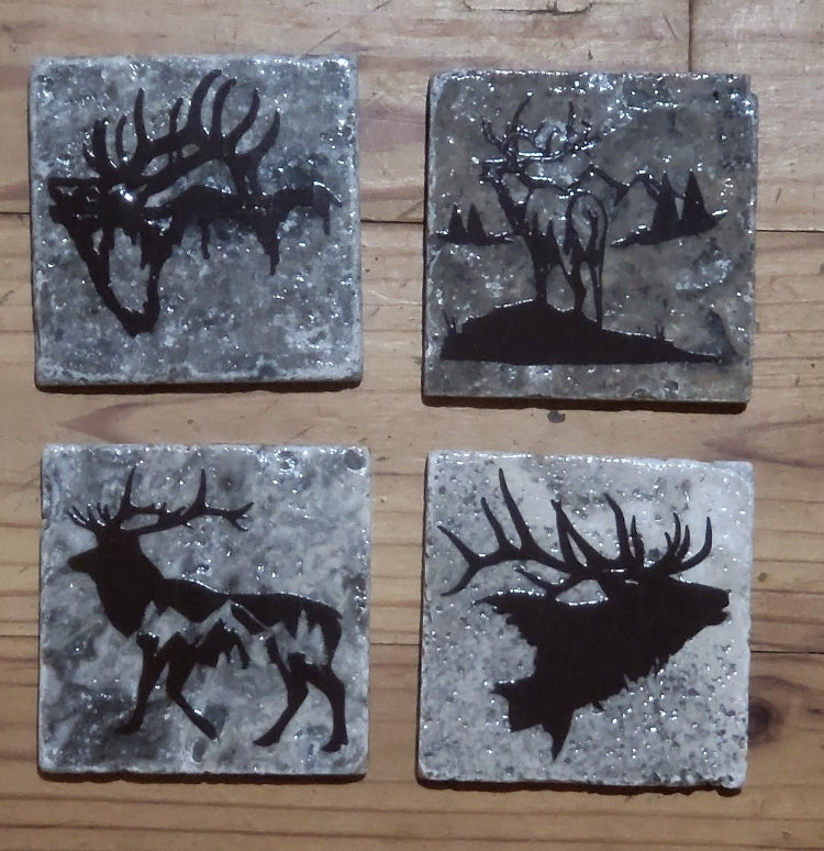 Elk Bear themed Natural stone coasters