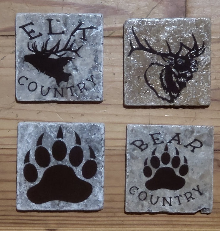 Elk Bear themed Natural stone coasters