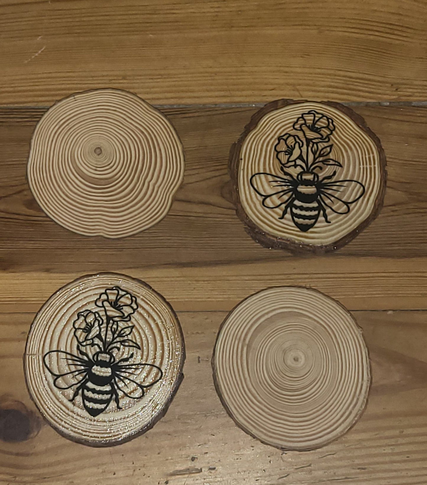 Bumble bee, honey bee round sliced wood coasters