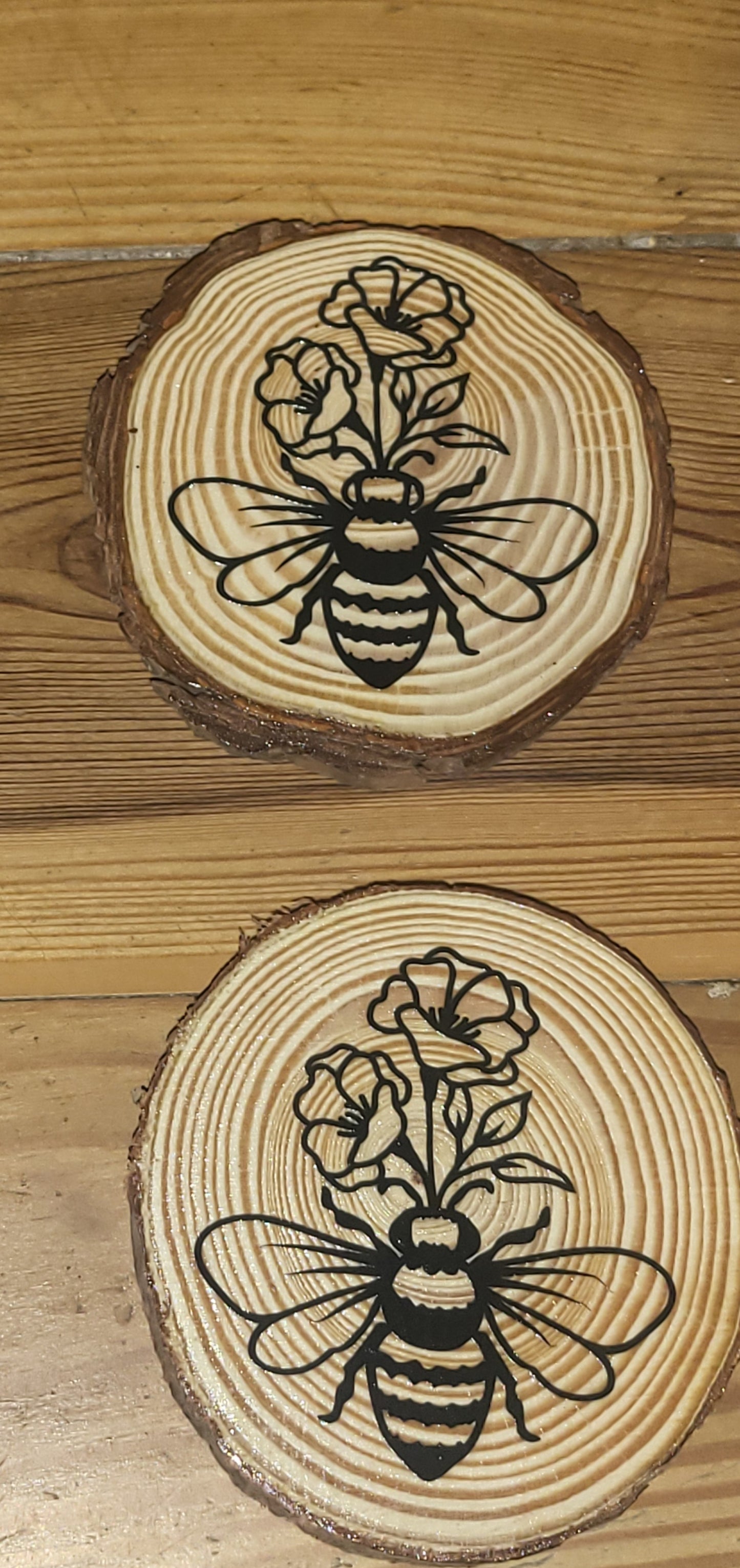 Bumble bee, honey bee round sliced wood coasters