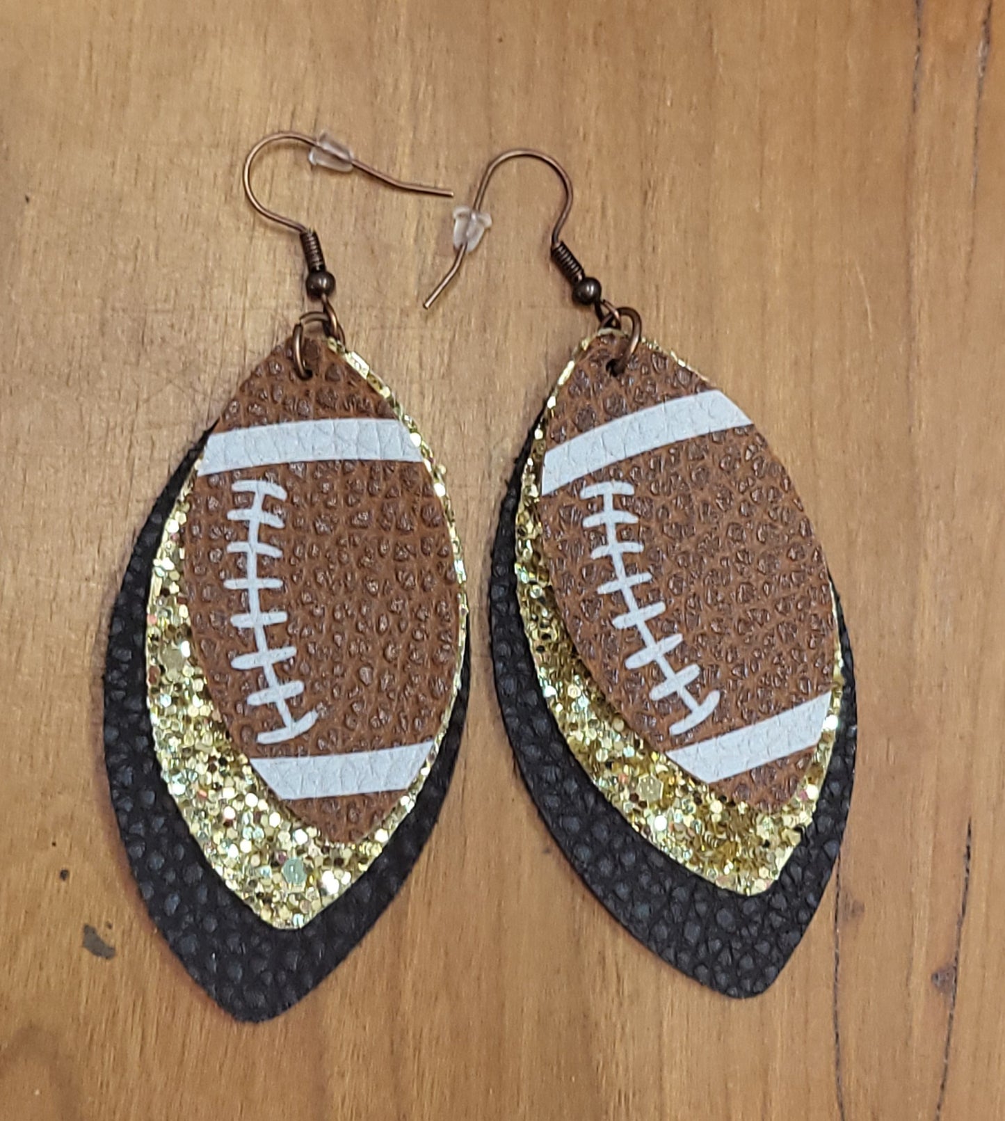 Football soccer baseball softball faux leather tear drop earrings
