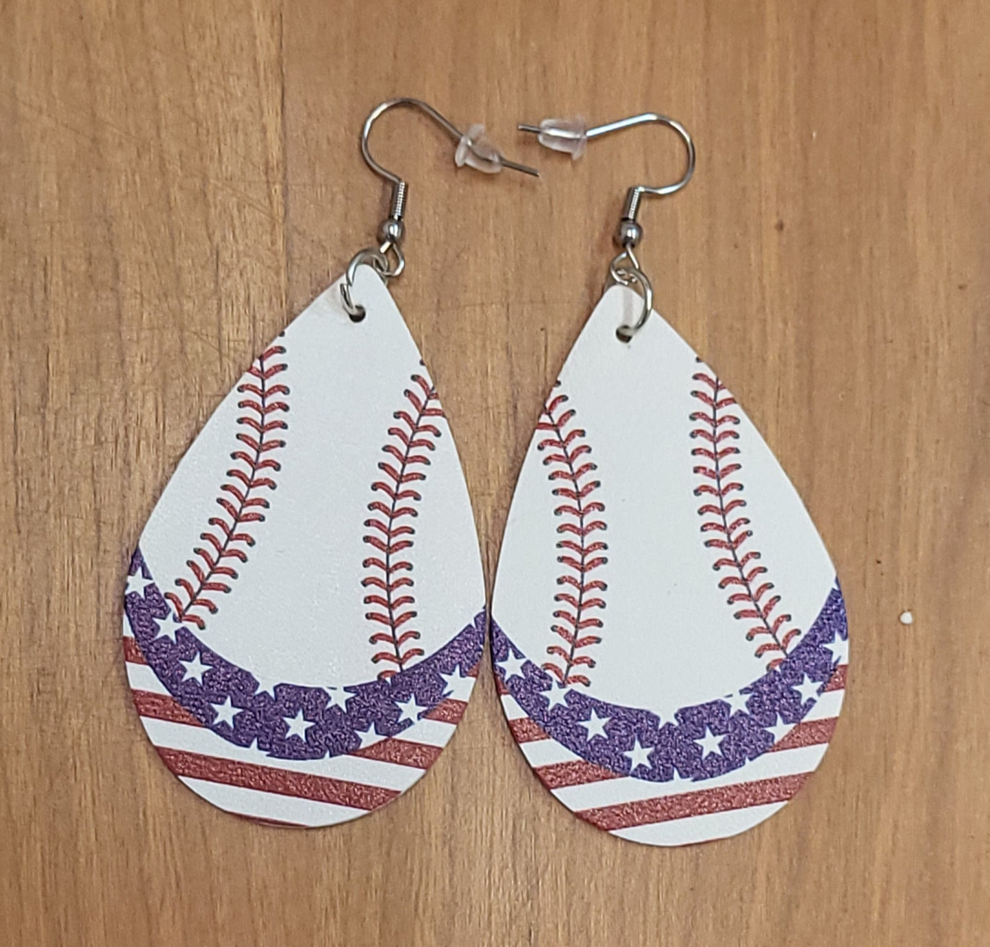 Football soccer baseball softball faux leather tear drop earrings