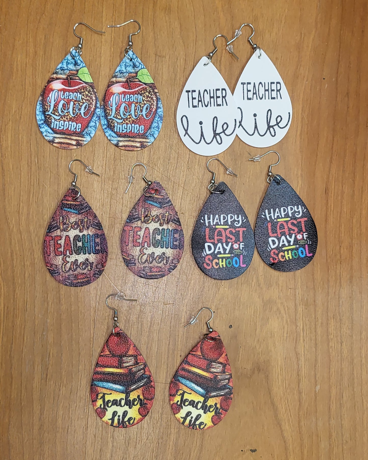 Teacher back to school themed faux leather tear drop earrings