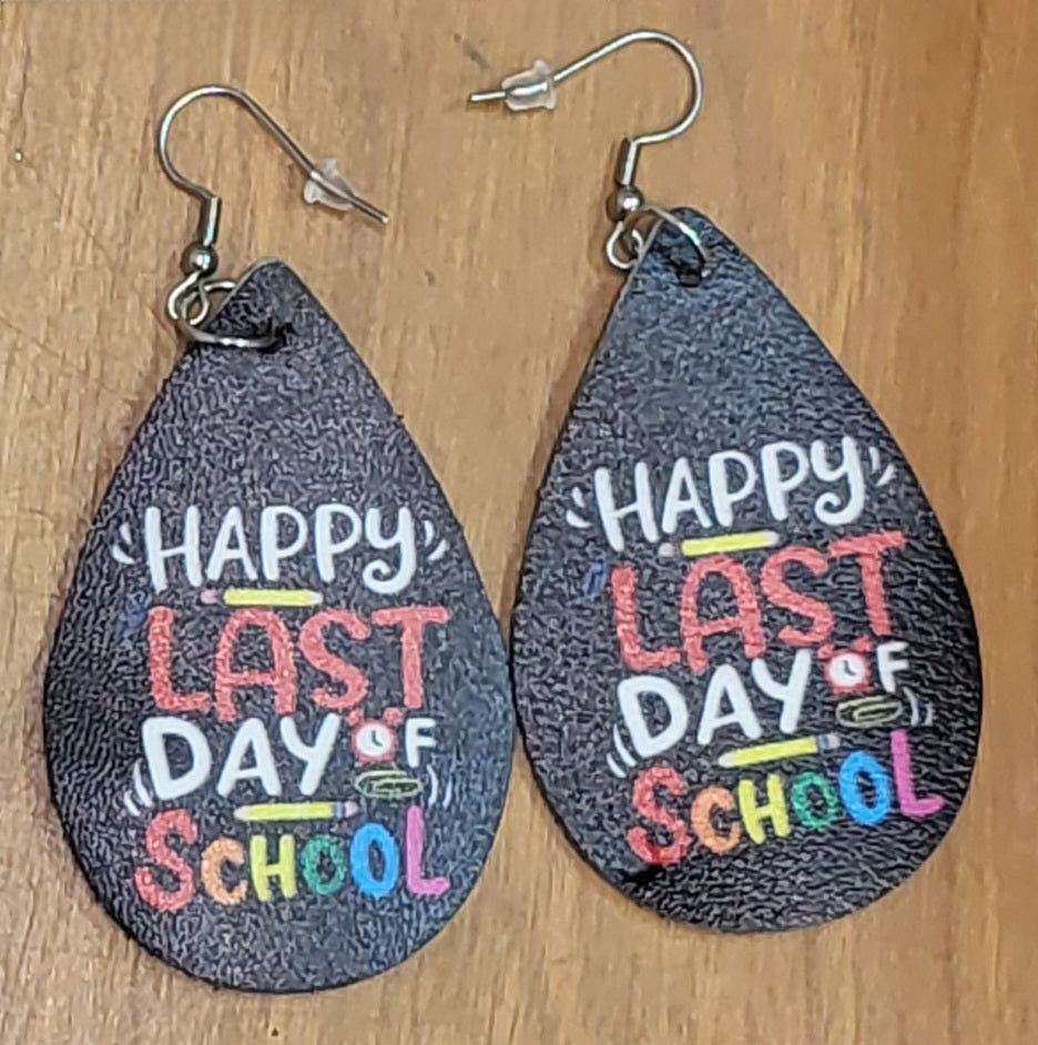 Teacher back to school themed faux leather tear drop earrings