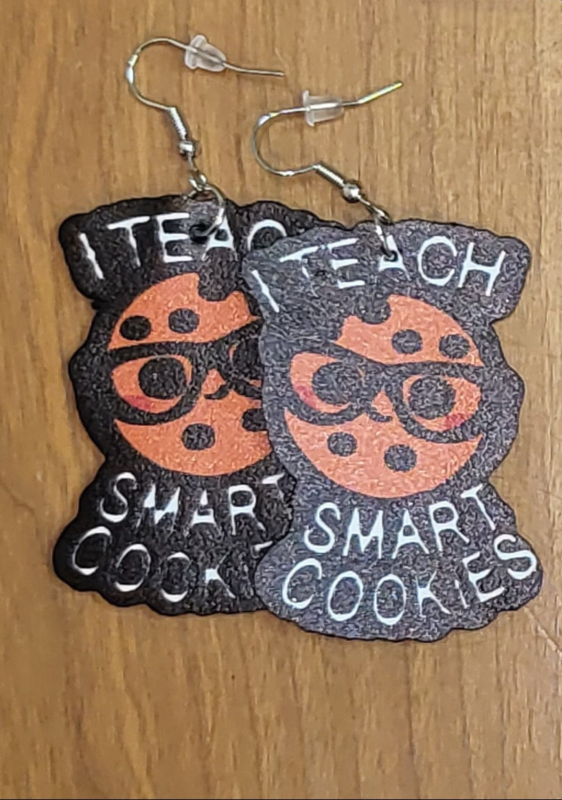 Teacher back to school themed faux leather tear drop earrings