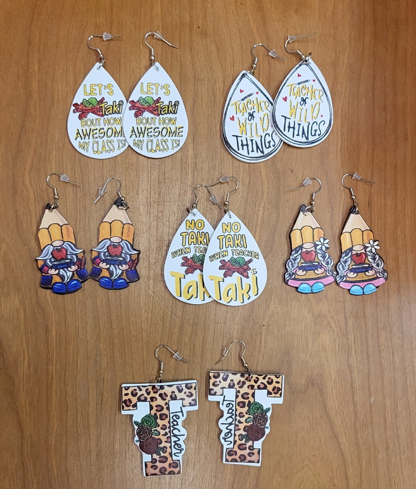 Teacher back to school themed faux leather tear drop earrings