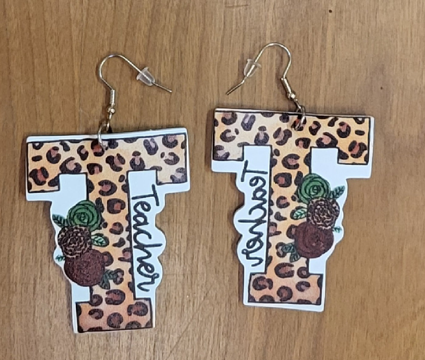 Teacher back to school themed faux leather tear drop earrings
