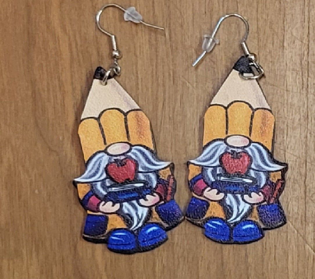 Teacher back to school themed faux leather tear drop earrings