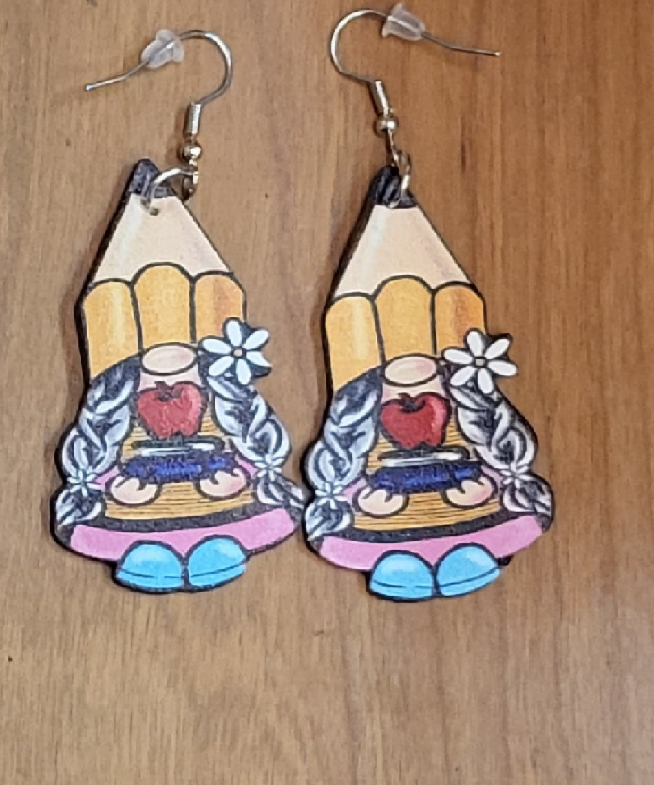 Teacher back to school themed faux leather tear drop earrings