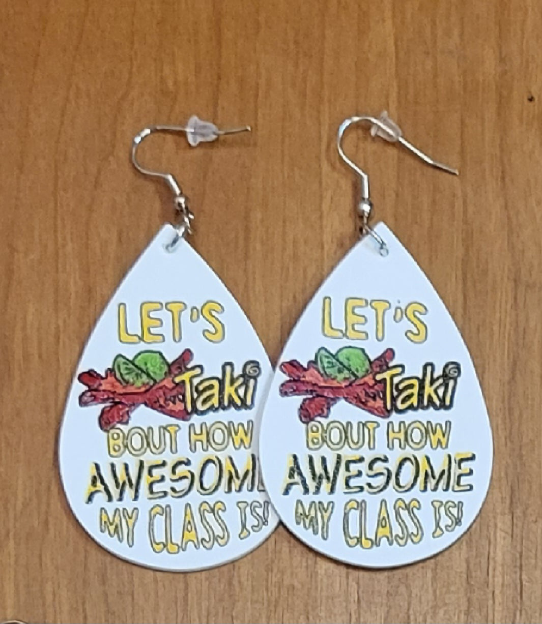 Teacher back to school themed faux leather tear drop earrings