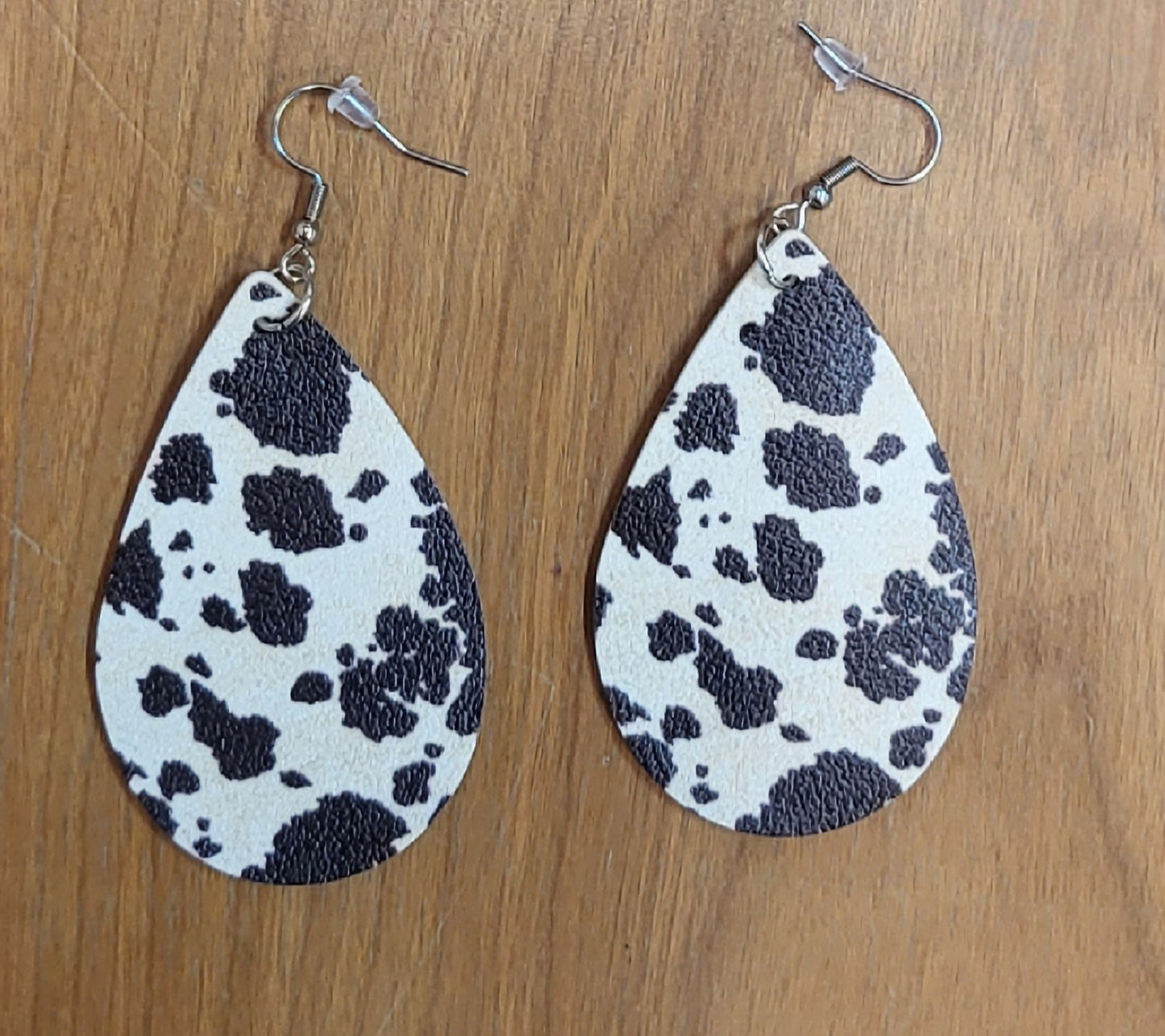 Animal print faux leather tear drop earrings