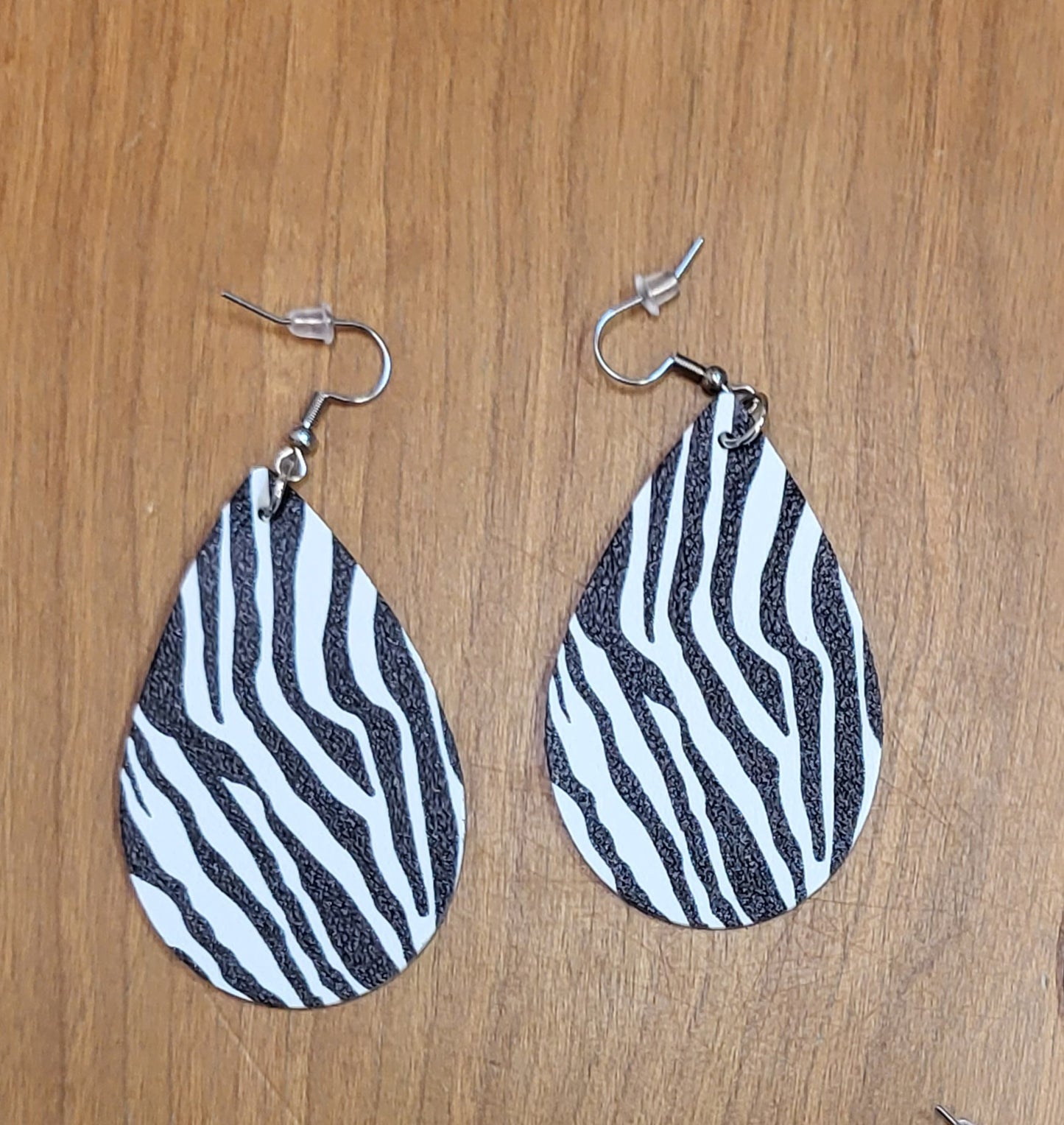Animal print faux leather tear drop earrings
