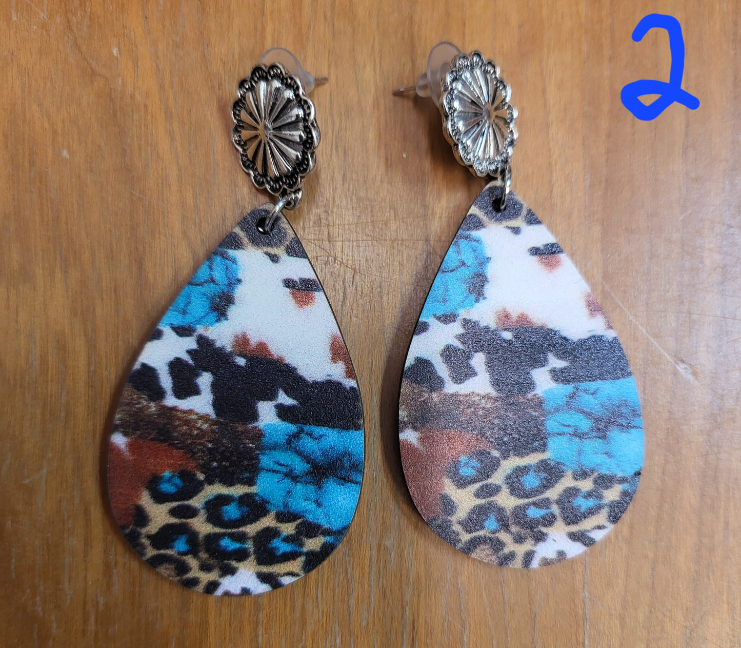 Southwestern style teardrop faux leather earrings