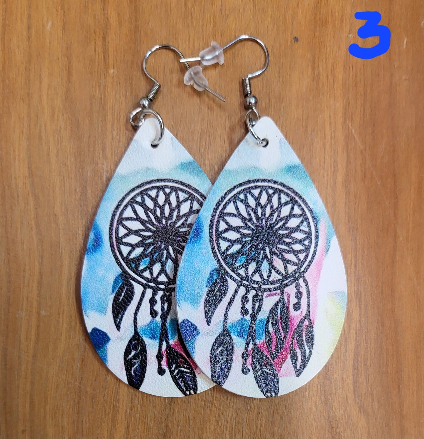 Southwestern style teardrop faux leather earrings