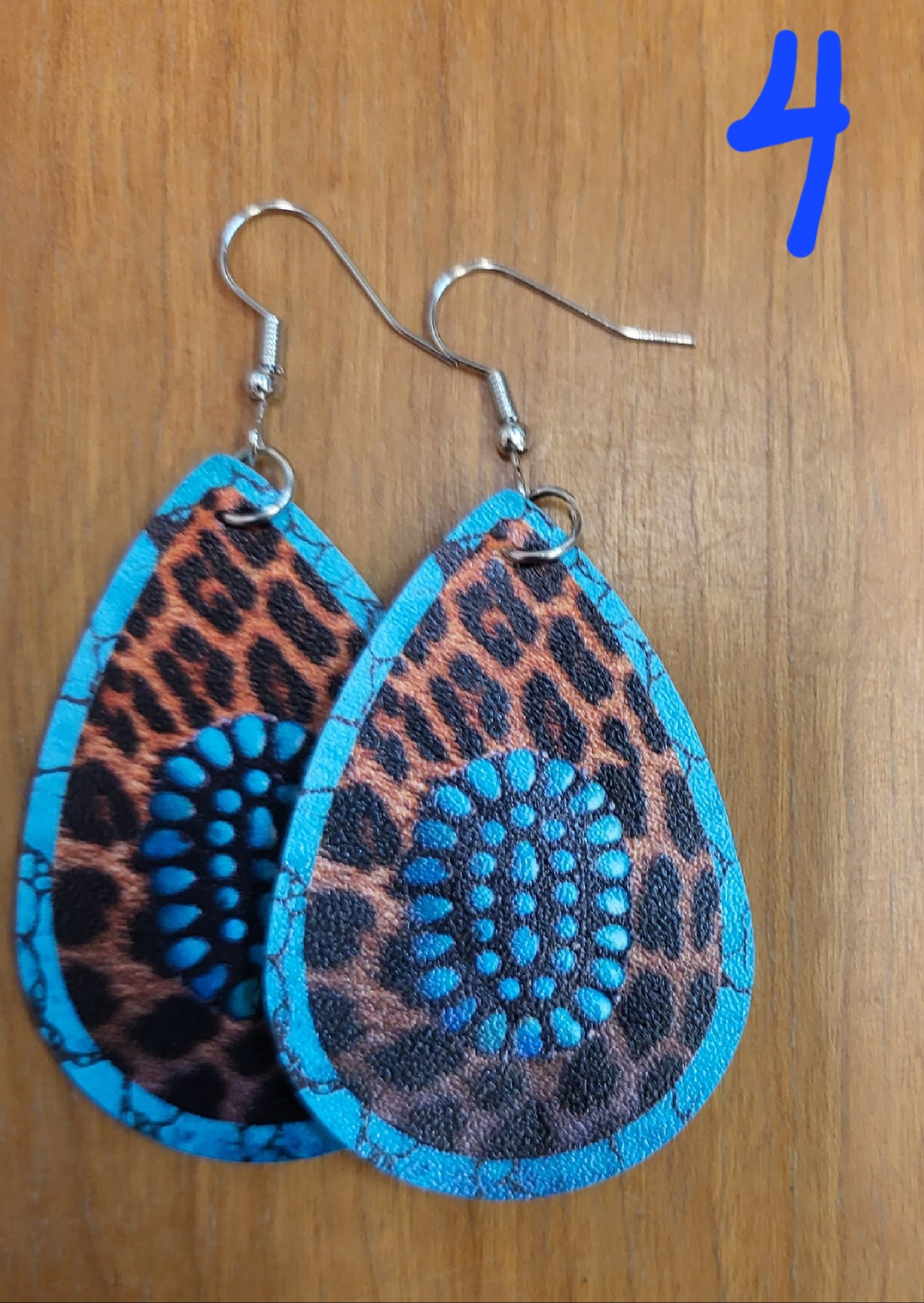 Southwestern style teardrop faux leather earrings