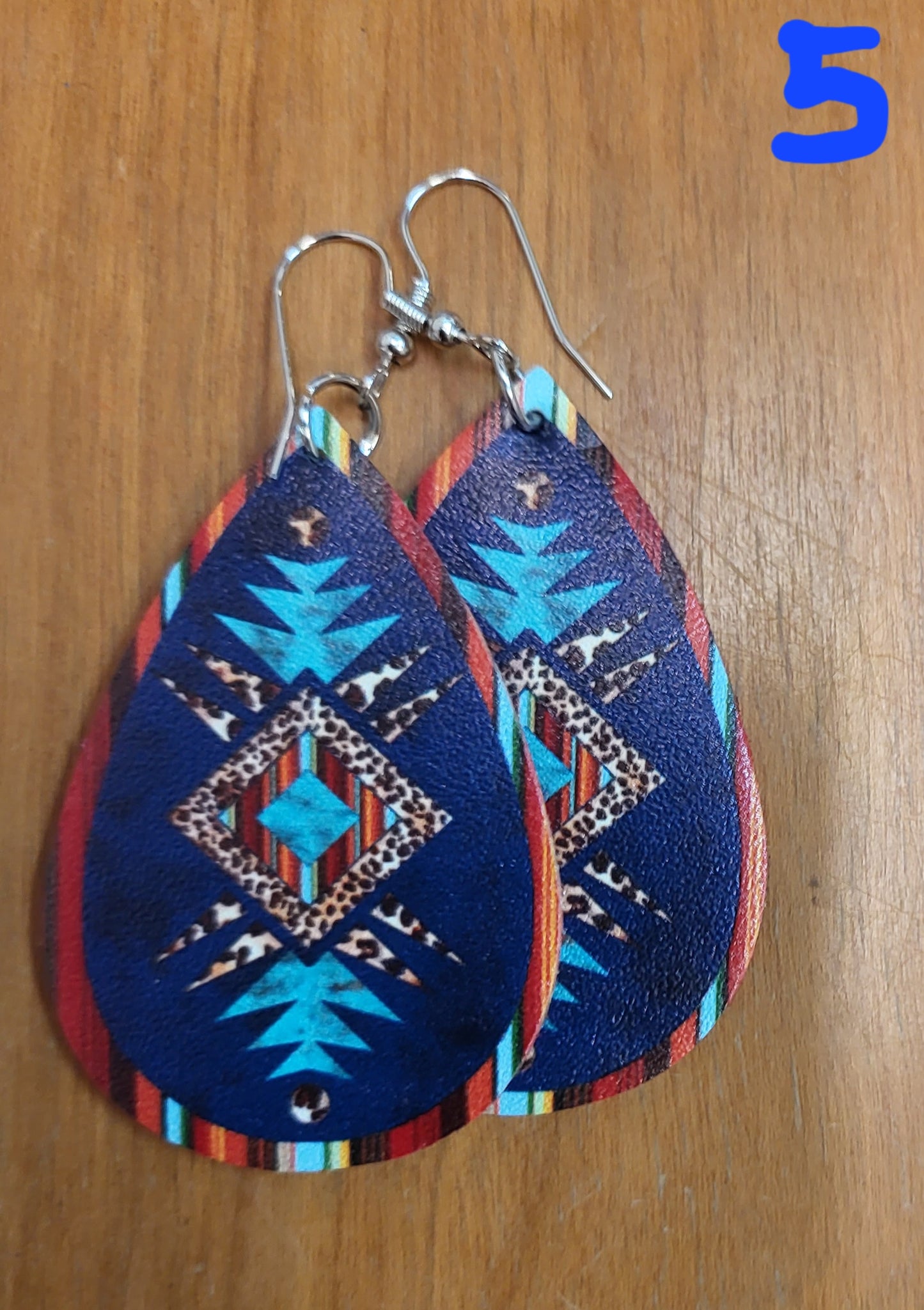 Southwestern style teardrop faux leather earrings