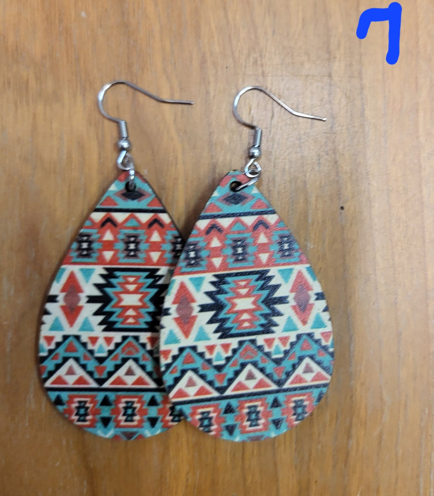 Southwestern style teardrop faux leather earrings