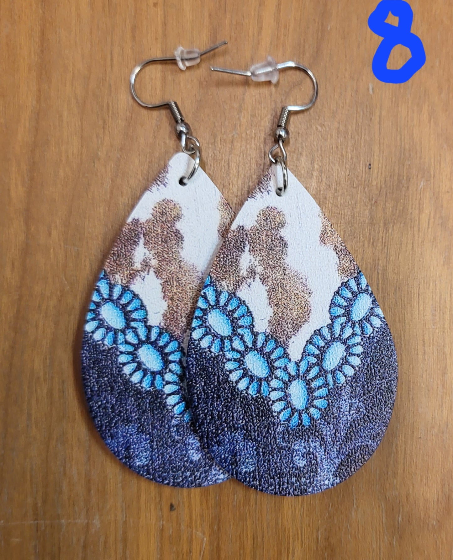 Southwestern style teardrop faux leather earrings