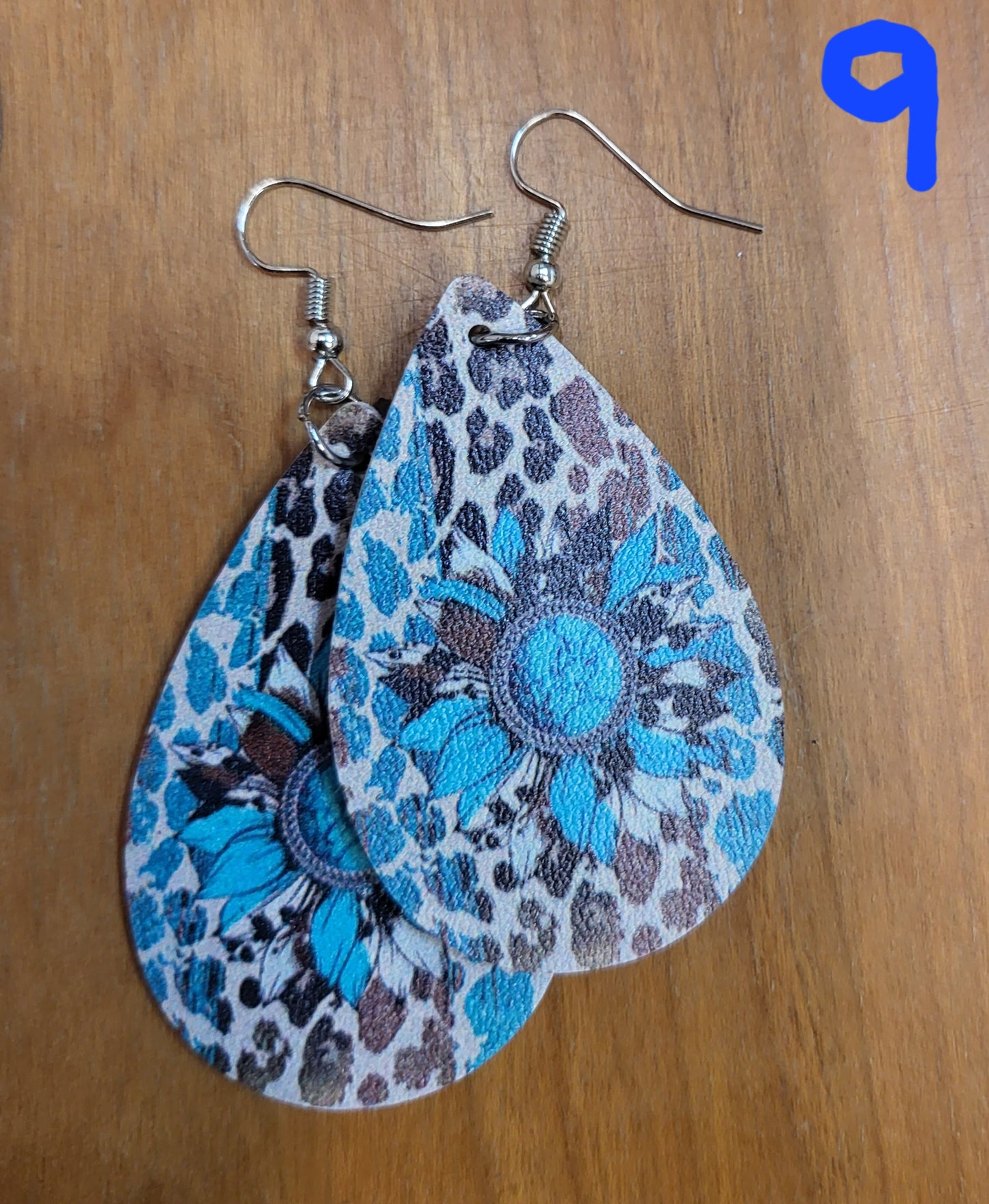 Southwestern style teardrop faux leather earrings