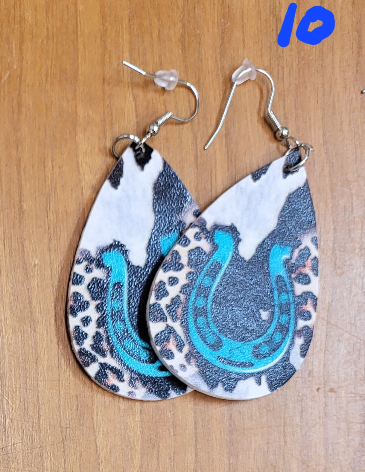 Southwestern style teardrop faux leather earrings