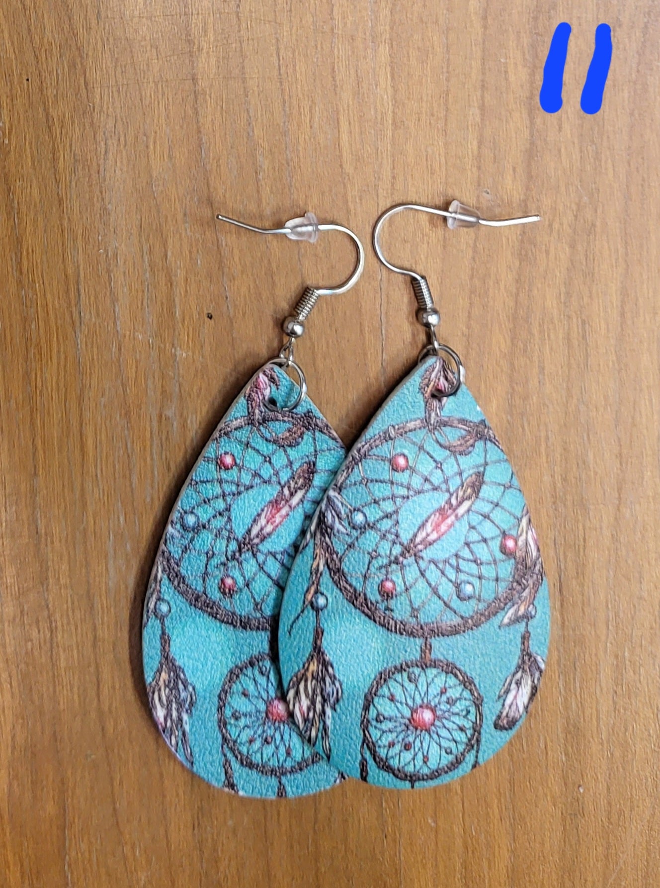 Southwestern style teardrop faux leather earrings