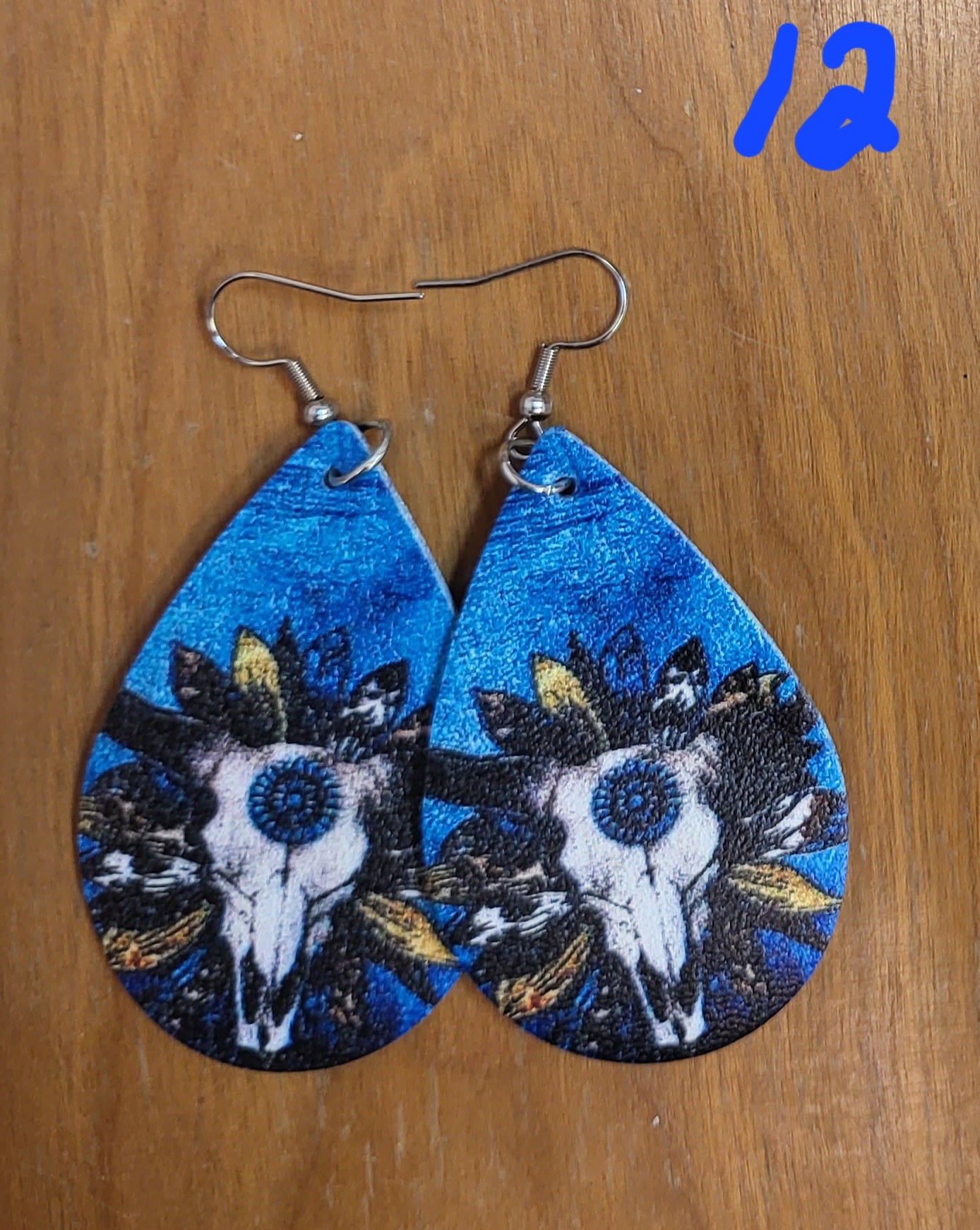 Southwestern style teardrop faux leather earrings
