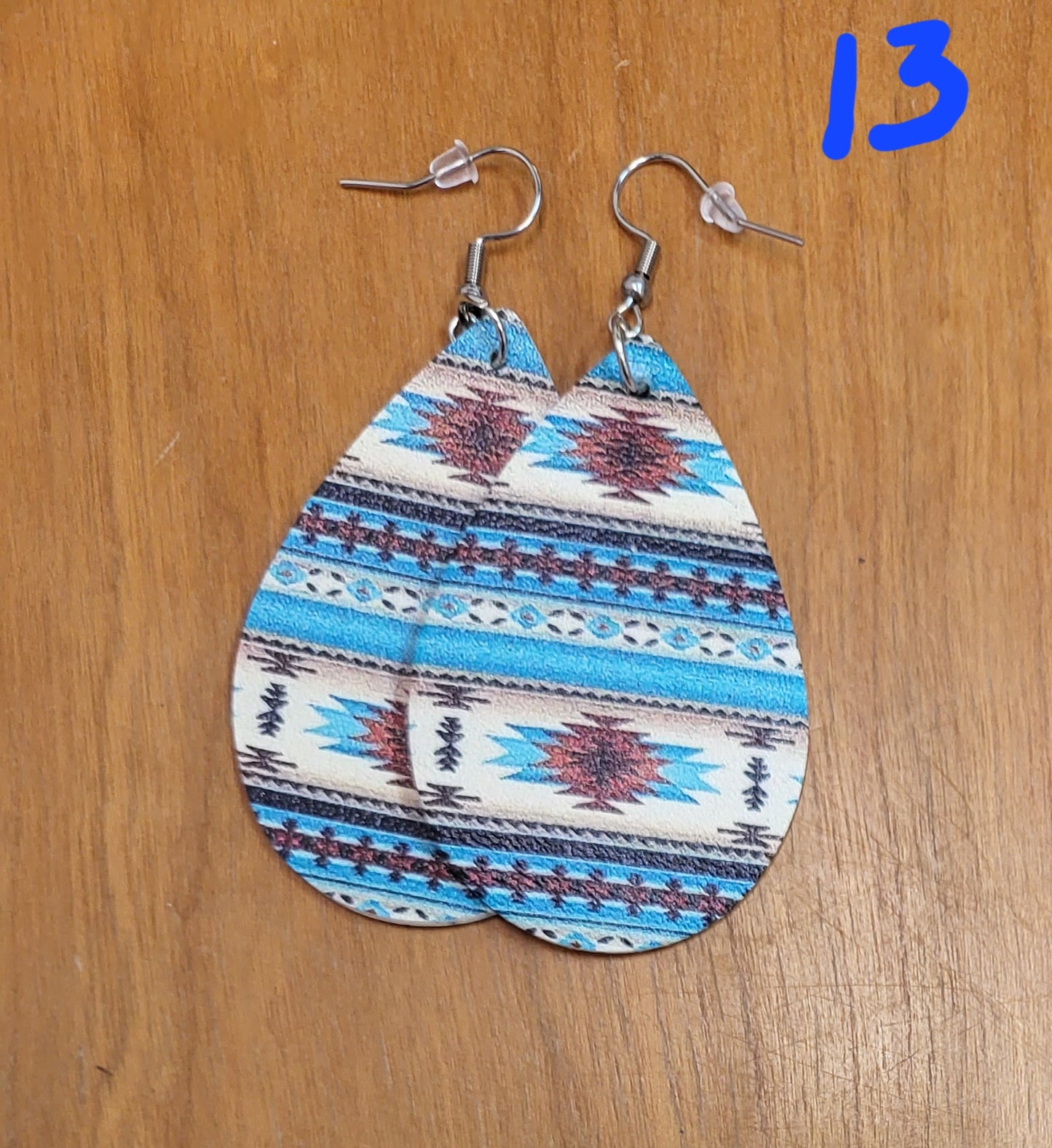 Southwestern style teardrop faux leather earrings
