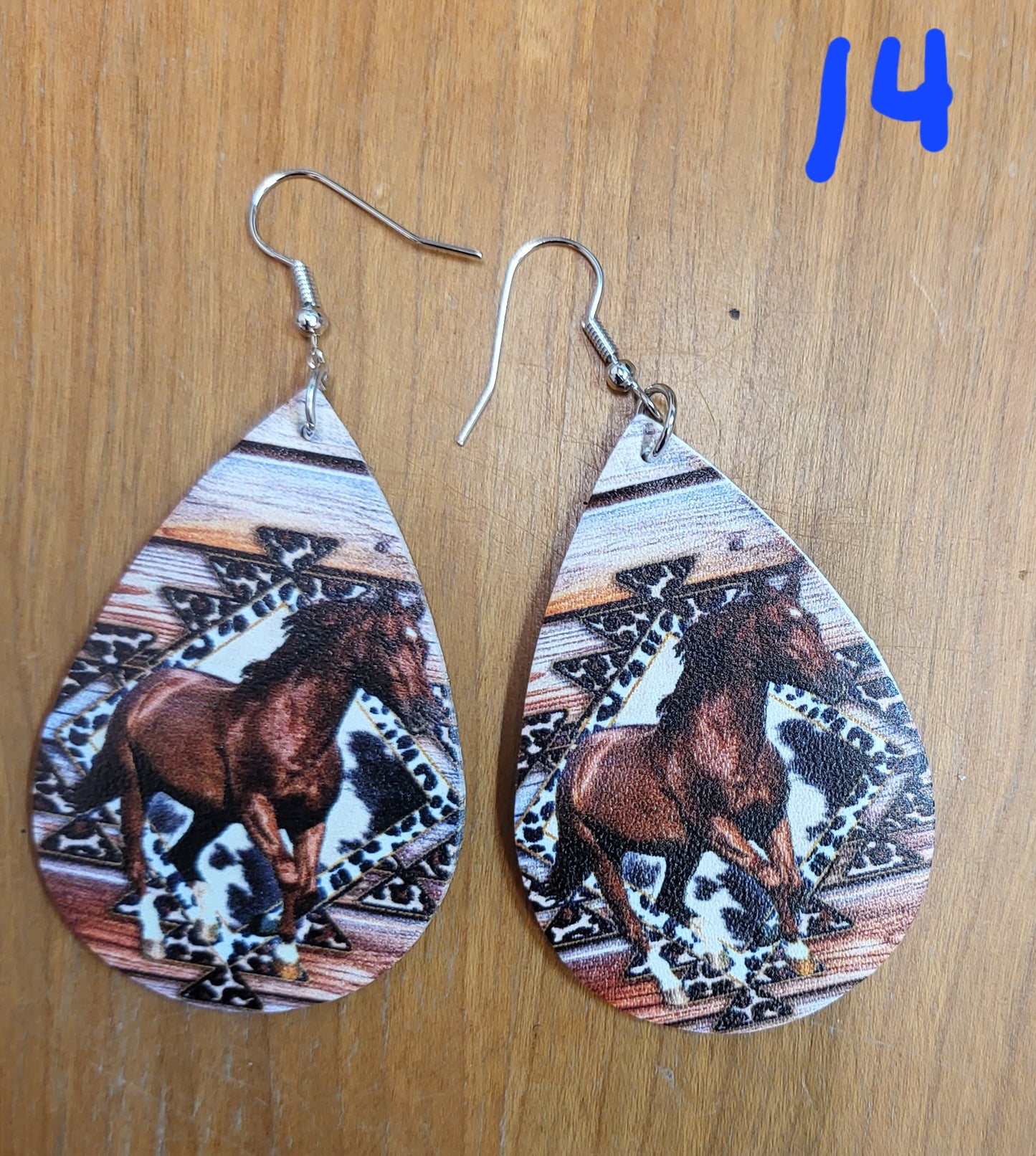 Southwestern style teardrop faux leather earrings