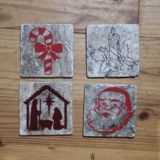 Christmas themed Natural stone coasters