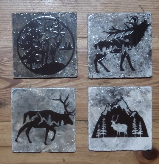 Elk Bear themed Natural stone coasters