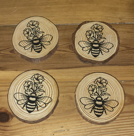 Bumble bee, honey bee round sliced wood coasters
