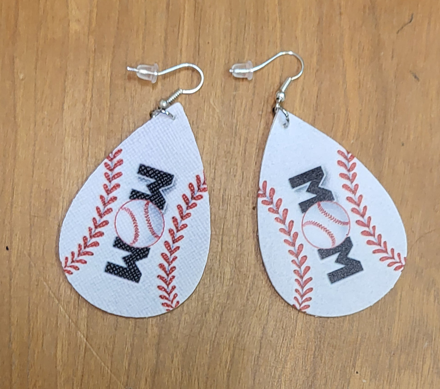Football soccer baseball softball faux leather tear drop earrings