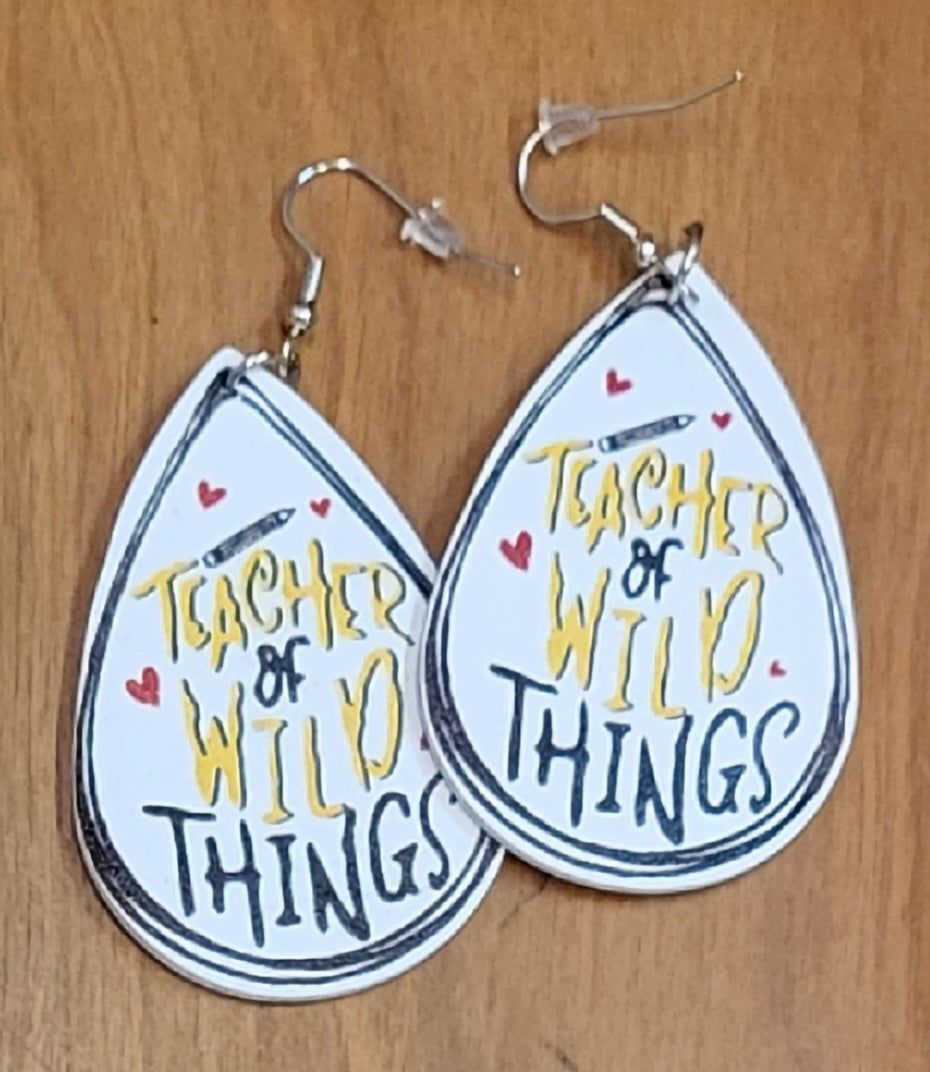 Teacher back to school themed faux leather tear drop earrings