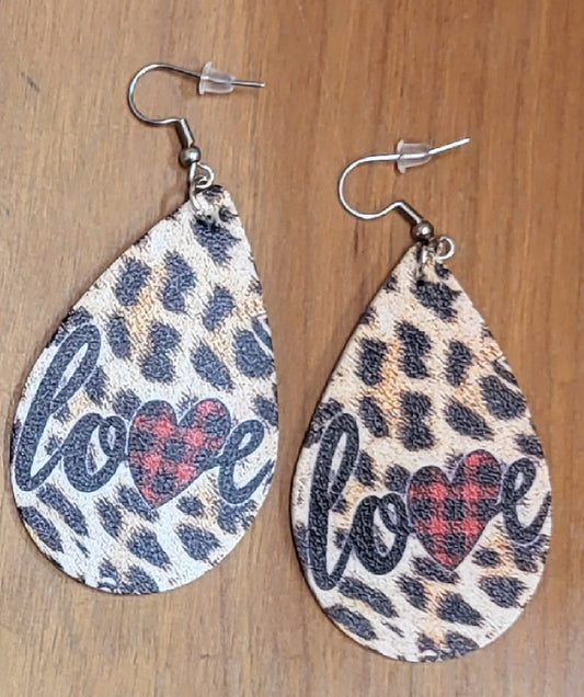 Animal print faux leather tear drop earrings