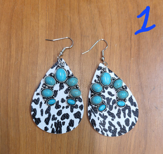 Southwestern style teardrop faux leather earrings