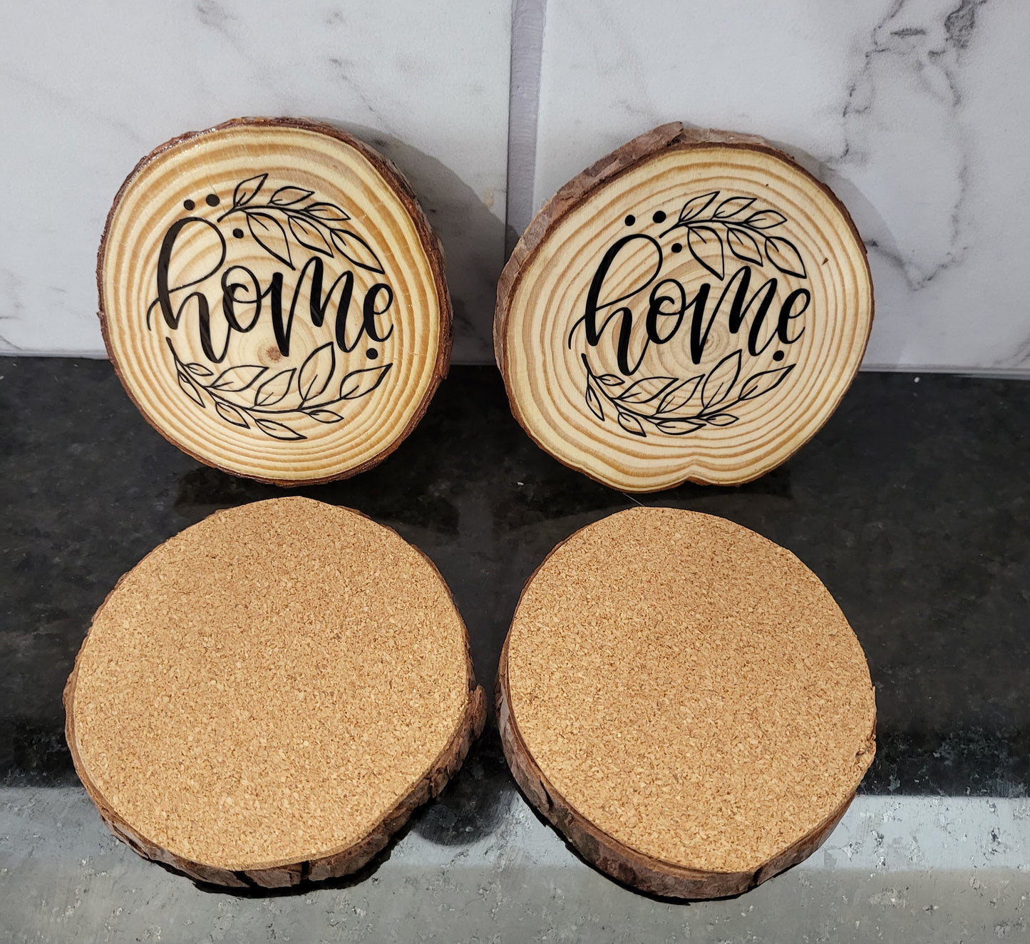 Round wood home sweet home coasters